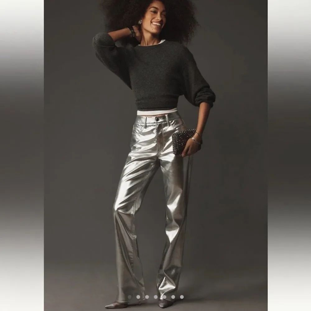 Good American NWT Good Icon Metallic Faux Leather Pants Size 8